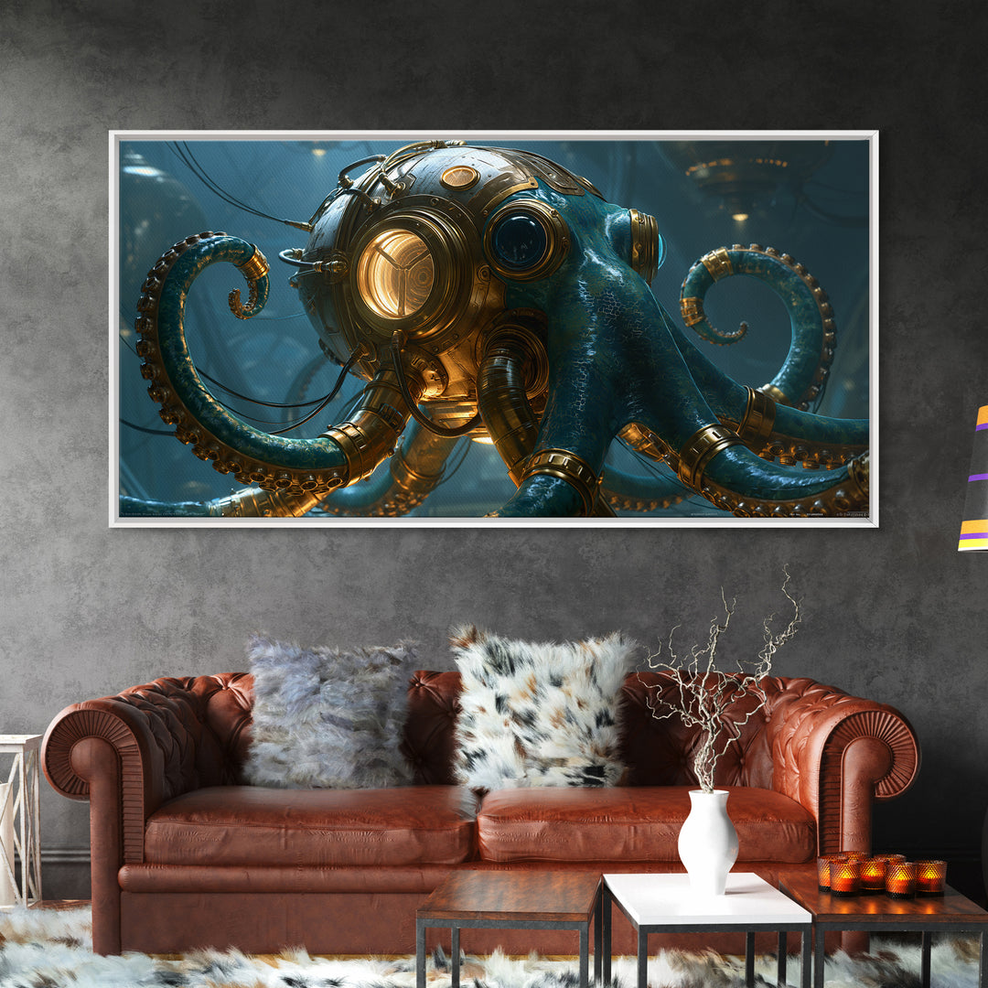 Steampunk Octopus with Brass Tentacles Canvas Print, Steampunk Art, Digital Print, Living Room Decor, Fine Art, Mechanic, STE-2x1-73