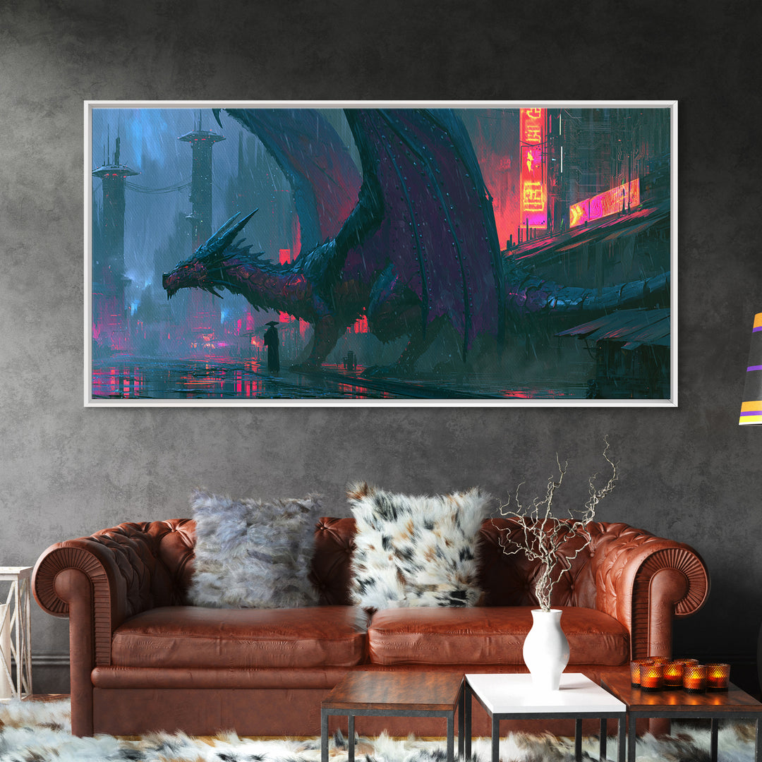 Copper Dragon with Riveted Wings Canvas Print, Steampunk Art, Halloween Decor, Living Room Decor, Fine Art, Mechanic, STE-2x1-78