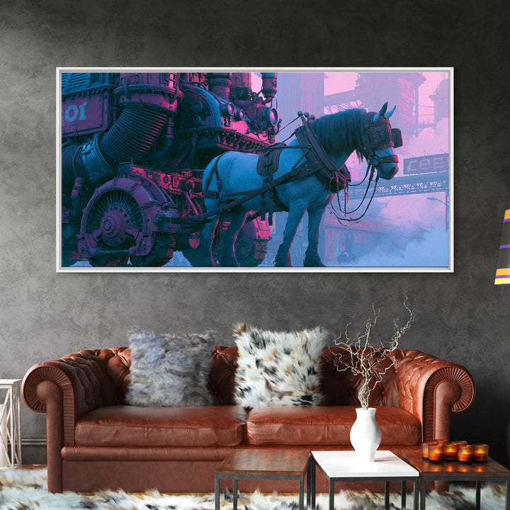 Steam Powered Horse Framed Canvas Print, Steampunk Art, Wall Decor, Living Room Decor, Fine Art, Mechanic, Whimsical Decor, STE-2x1-83