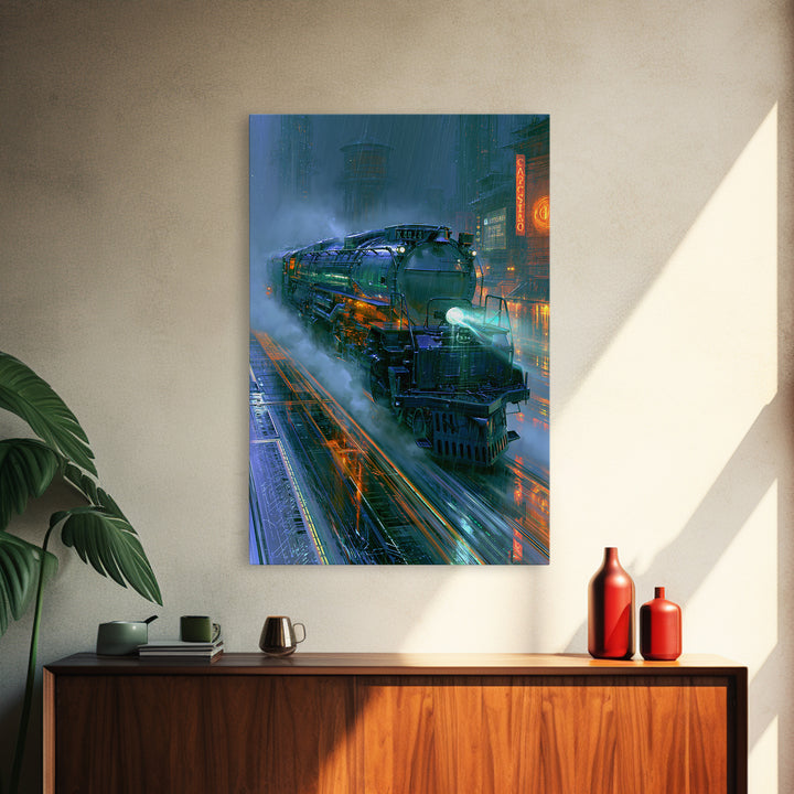 Steam Locomotive Racing Through Fog Canvas Print, Steampunk Art, Wall Art, Living Room Decor, Oil Painting, Mechanic, STE-2x3-14