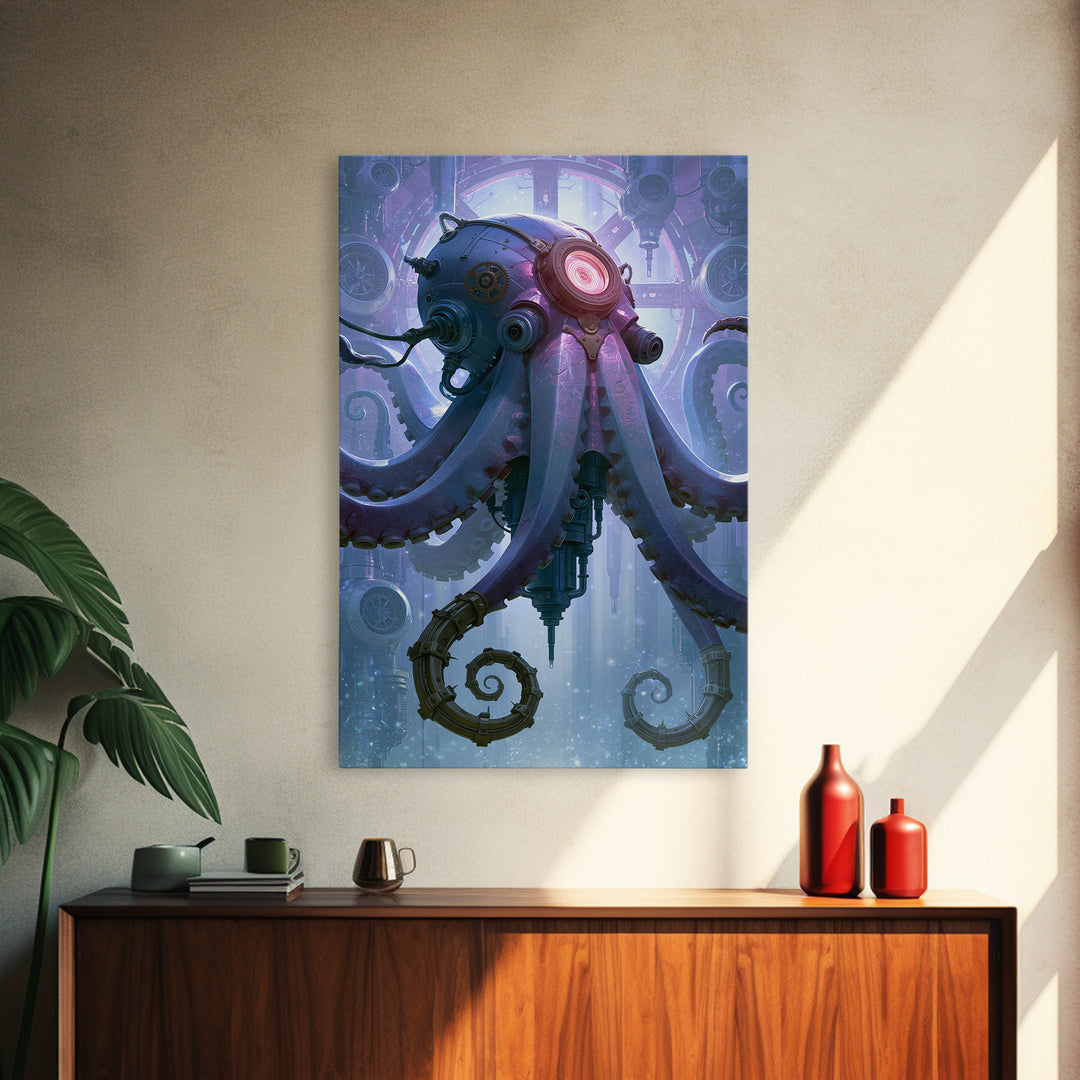 Steampunk Octopus with Brass Tentacles Framed Canvas Print, Steampunk Art, Abstract Art, Living Room Decor, Fine Art, Mechanic, STE-2x3-37