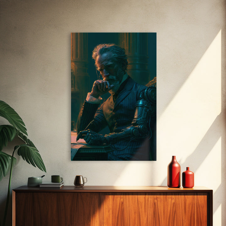 Victorian Inventor Portrait Canvas Print, Steampunk Art, Art Nouveau, Living Room Decor, Oil Painting, Mechanic, Modern Art, STE-2x3-39