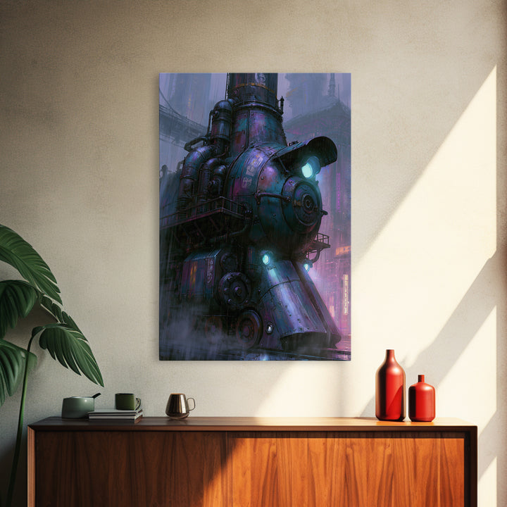 Steam Powered City Skyline Framed Canvas Print, Steampunk Art, Printable Art, Living Room Decor, Abstract Art, Mechanic, STE-2x3-53