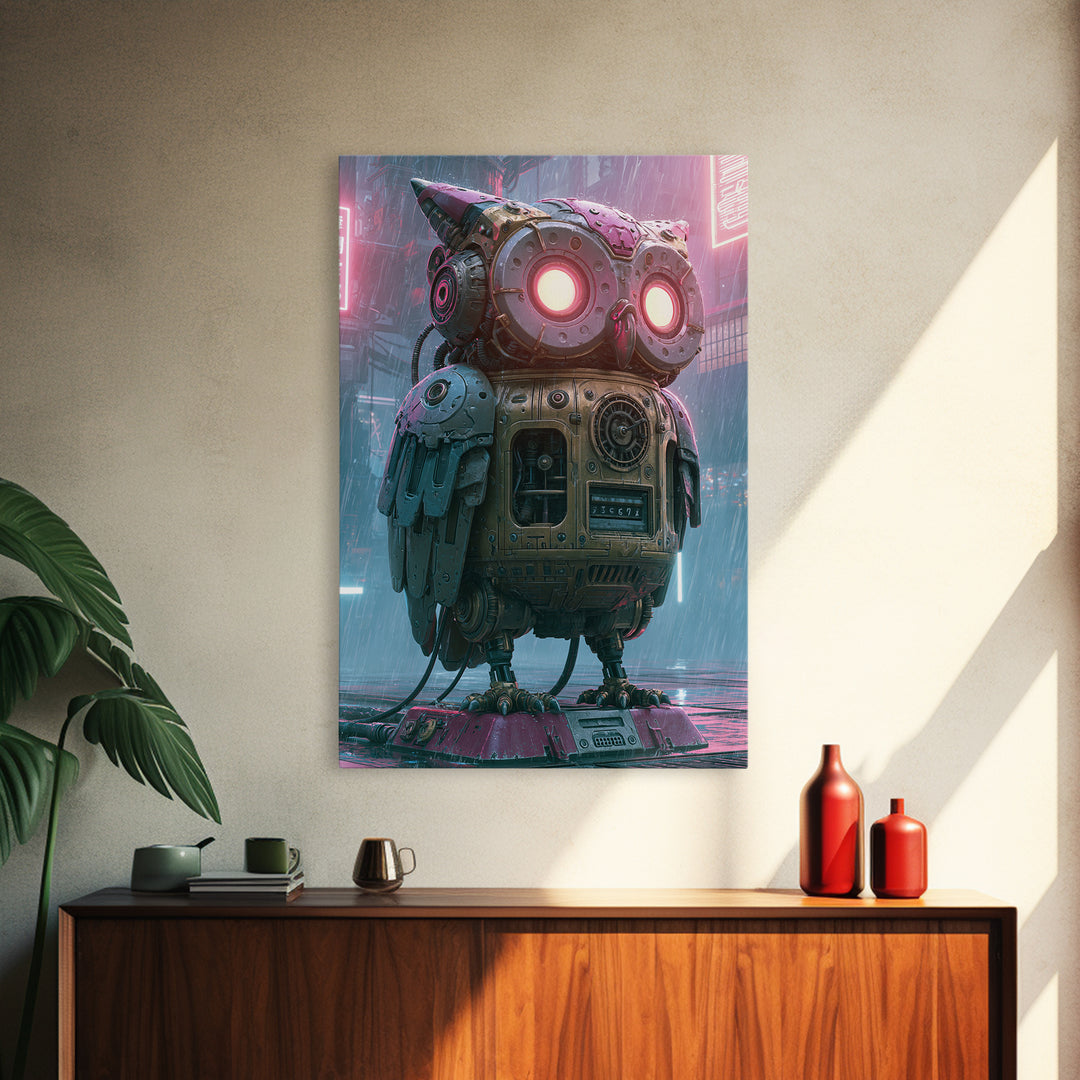Brass Clockwork Owl Canvas Print, Steampunk Art, Cat Art, Living Room Decor, Oil Painting, Mechanic, Fine Art Print, STE-2x3-57