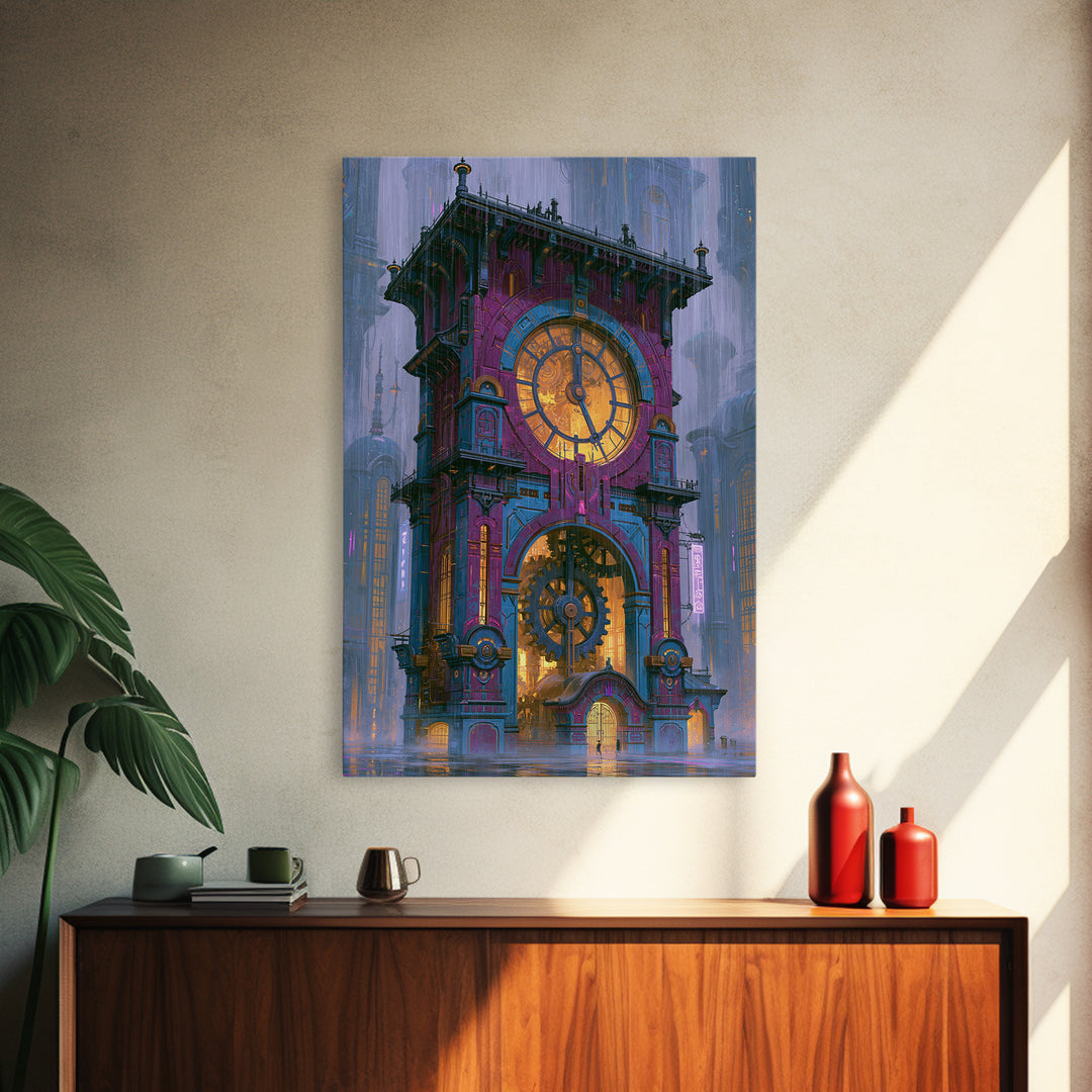 Clock Tower Gears Framed Canvas Print, Steampunk Art, Wall Art Print, Living Room Decor, Fine Art, Mechanic, Gallery Decor, STE-2x3-69