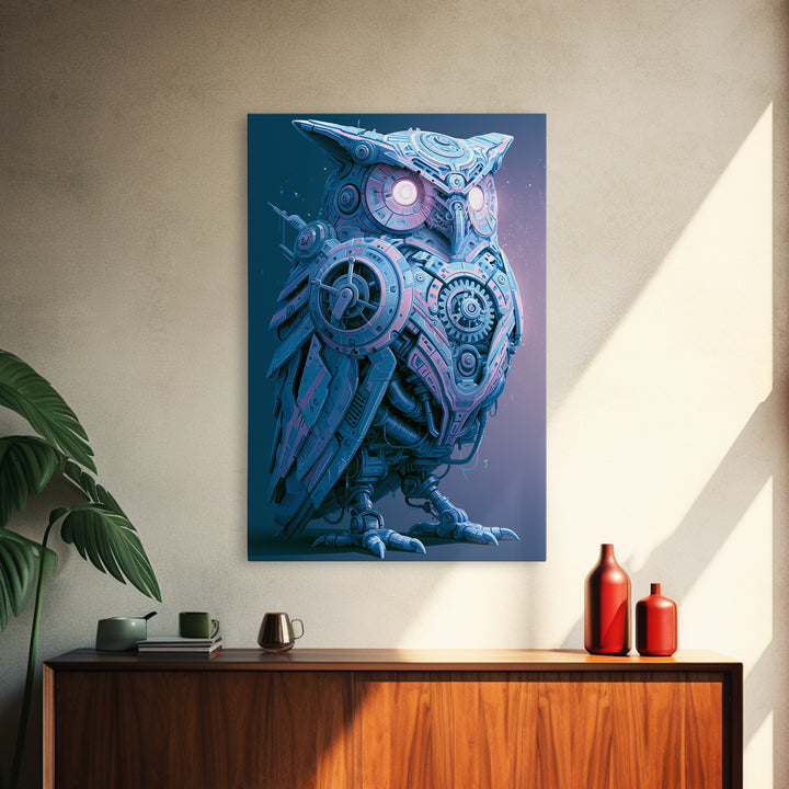 Brass Clockwork Owl Canvas Print, Steampunk Art, Cat Art, Living Room Decor, Oil Painting, Mechanic, Fine Art Print, STE-2x3-81