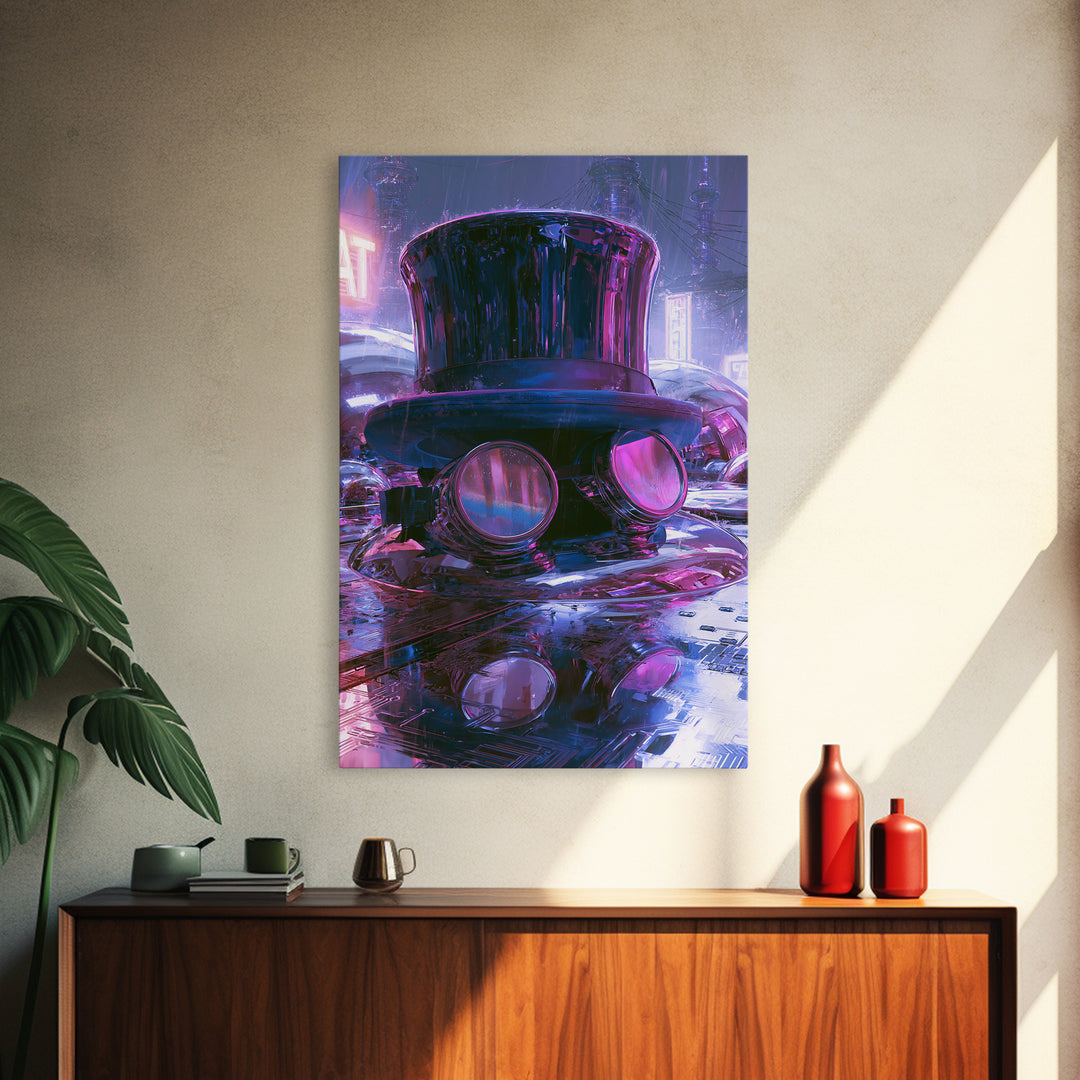 Top Hat and Goggles Still Life Framed Canvas Print, Steampunk Art, Modern Decor, Living Room Decor, Fine Art, Mechanic, STE-2x3-84