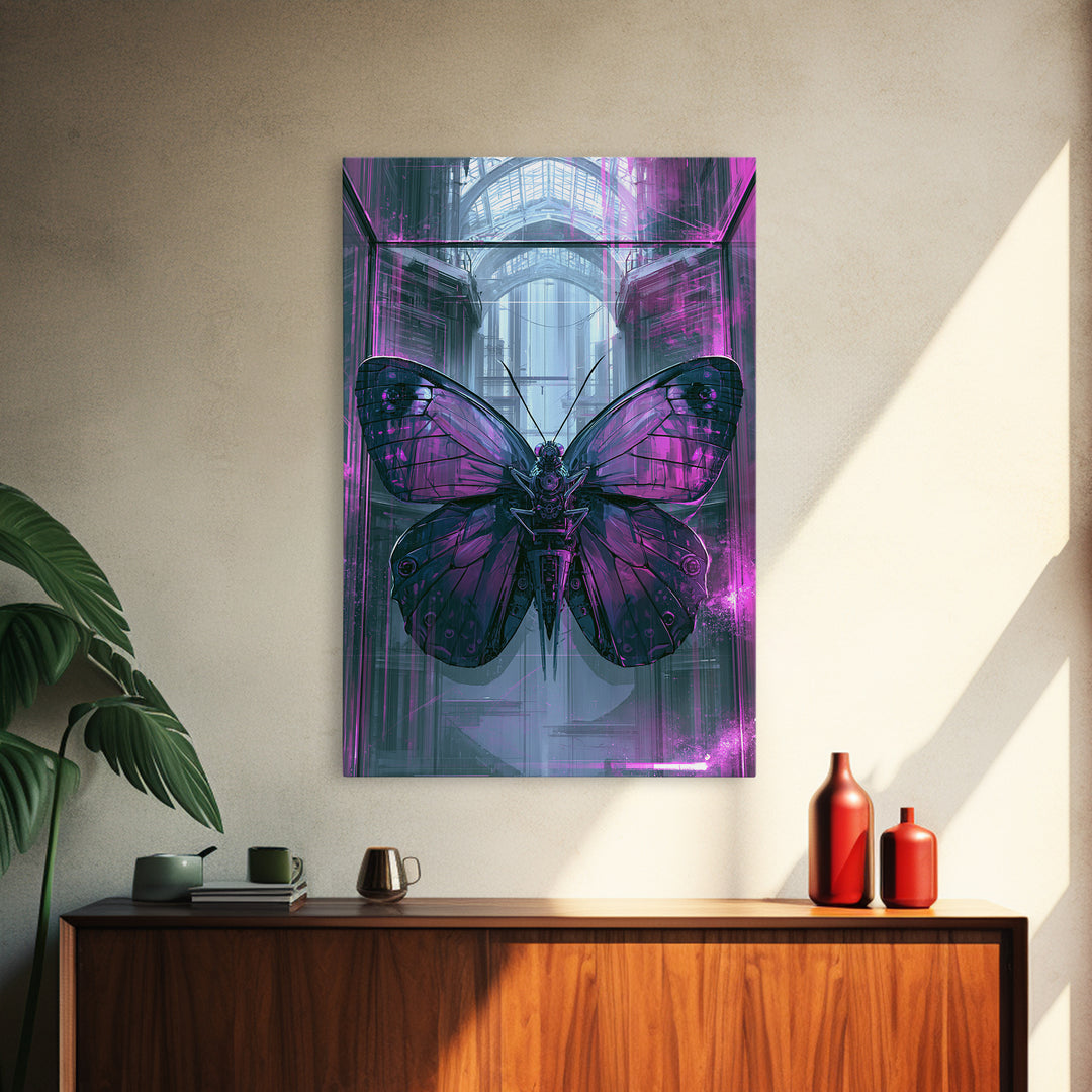 Mechanical Butterfly Specimen Framed Canvas Print, Steampunk Art, Digital Print, Living Room Decor, Fine Art, Mechanic, STE-2x3-94