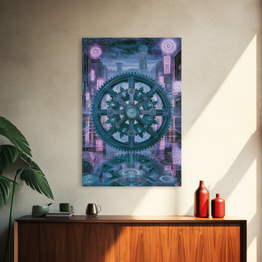 Cogwheel Mandala in Bronze and Teal Canvas Print, Steampunk Art, Wall Art Print, Living Room Decor, Fine Art, Mechanic, STE-2x3-96