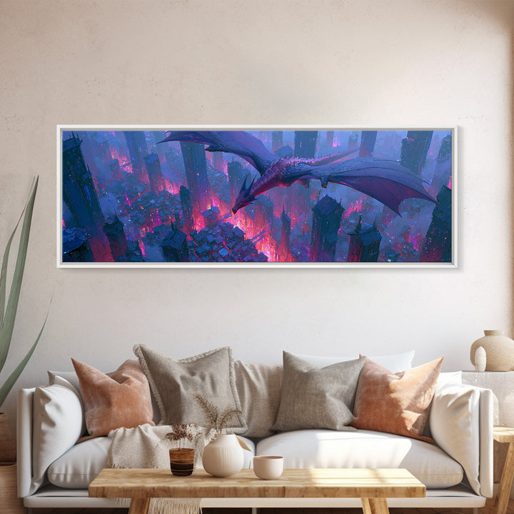 Copper Dragon with Riveted Wings Framed Canvas Print, Steampunk Art, Art Nouveau, Living Room Decor, Fine Art, Mechanic, STE-3x1-2