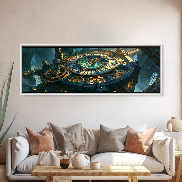 Clock Tower Gears Canvas Print, Steampunk Art, Cat Art, Living Room Decor, Oil Painting, Mechanic, Fine Art Print, STE-3x1-29