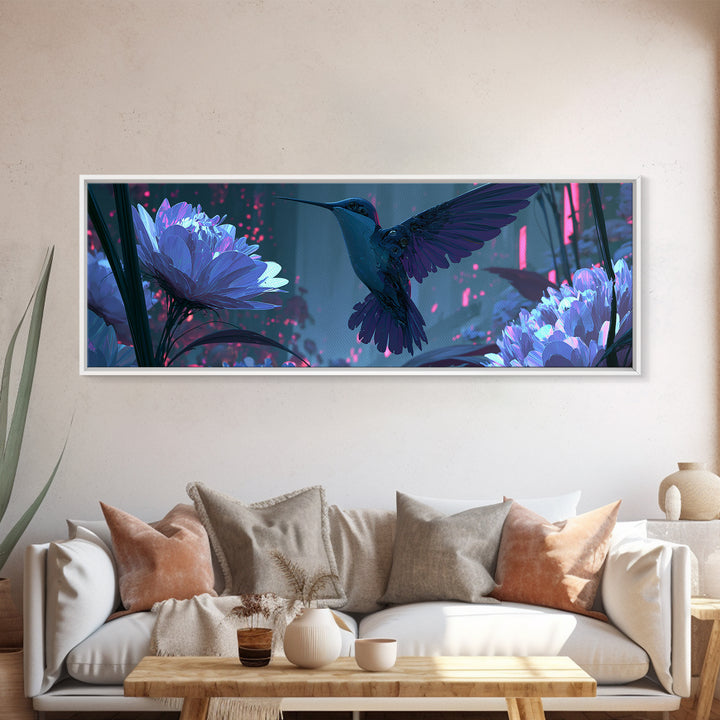 Mechanical Hummingbird Hovering Near Flower Canvas Print, Steampunk Art, Steampunk Lamp, Living Room Decor, Fine Art, Mechanic, STE-3x1-49