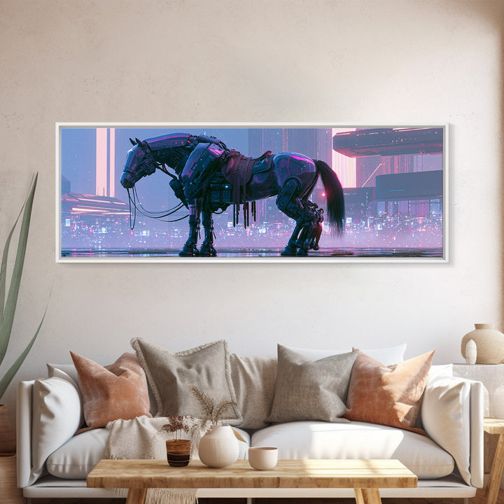 Steam Powered Horse Framed Canvas Print, Steampunk Art, Wall Decor, Living Room Decor, Fine Art, Mechanic, Whimsical Decor, STE-3x1-55
