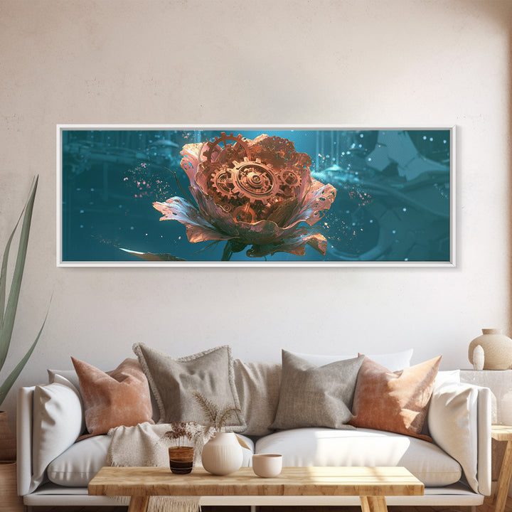 Mechanical Rose Made of Copper Gears Framed Canvas Print, Steampunk Art, Canvas Art, Living Room Decor, Abstract Art, Mechanic, STE-3x1-67
