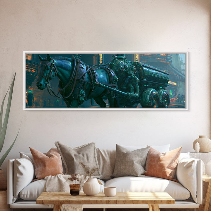 Steam Powered Horse Framed Canvas Print, Steampunk Art, Statement Artwork, Living Room Decor, Mechanic, Halloween Decor, STE-3x1-7