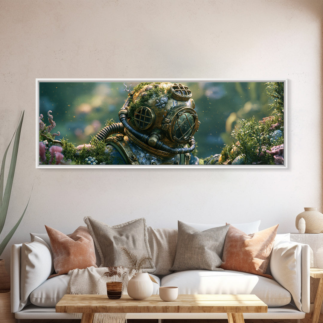 Brass Diving Helmet Canvas Print, Steampunk Art, Wall Decor, Living Room Decor, Mechanic, Whimsical Decor, Boho Wall Art, STE-3x1-76