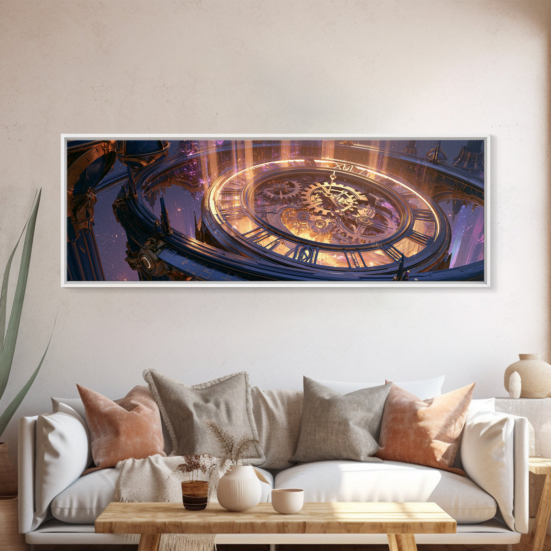 Clock Tower Gears Framed Canvas Print, Steampunk Art, Steampunk Decor, Living Room Decor, Fine Art, Mechanic, Textured Painting, STE-3x1-77
