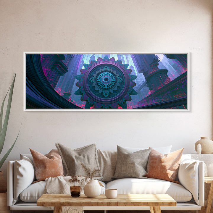 Cogwheel Mandala in Bronze and Teal Canvas Print, Steampunk Art, Halloween Decor, Living Room Decor, Fine Art, Mechanic, STE-3x1-80