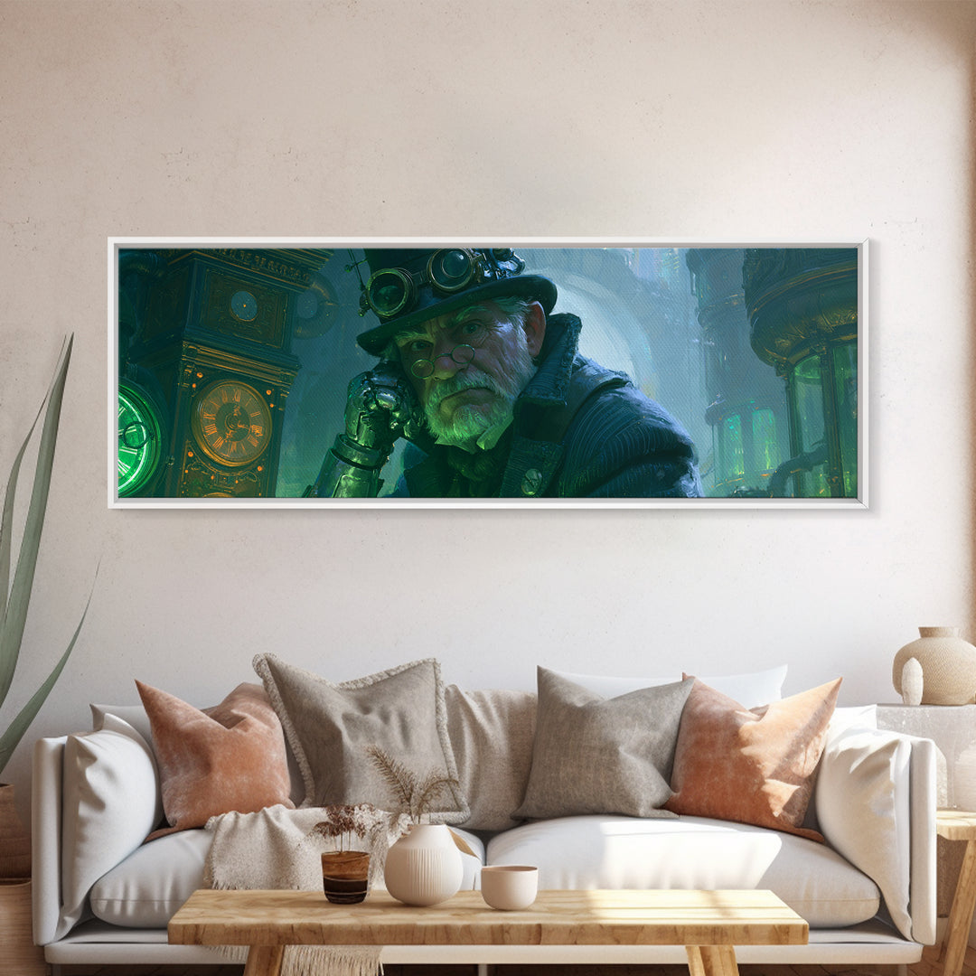 Victorian Inventor Portrait Canvas Print, Steampunk Art, Printable Wall Art, Living Room Decor, Mechanic, Whimsigoth Decor, STE-3x1-95