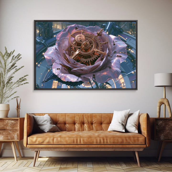 Mechanical Rose Made of Copper Gears Framed Canvas Print, Steampunk Art, Statement Artwork, Living Room Decor, Mechanic, STE-3x2-31