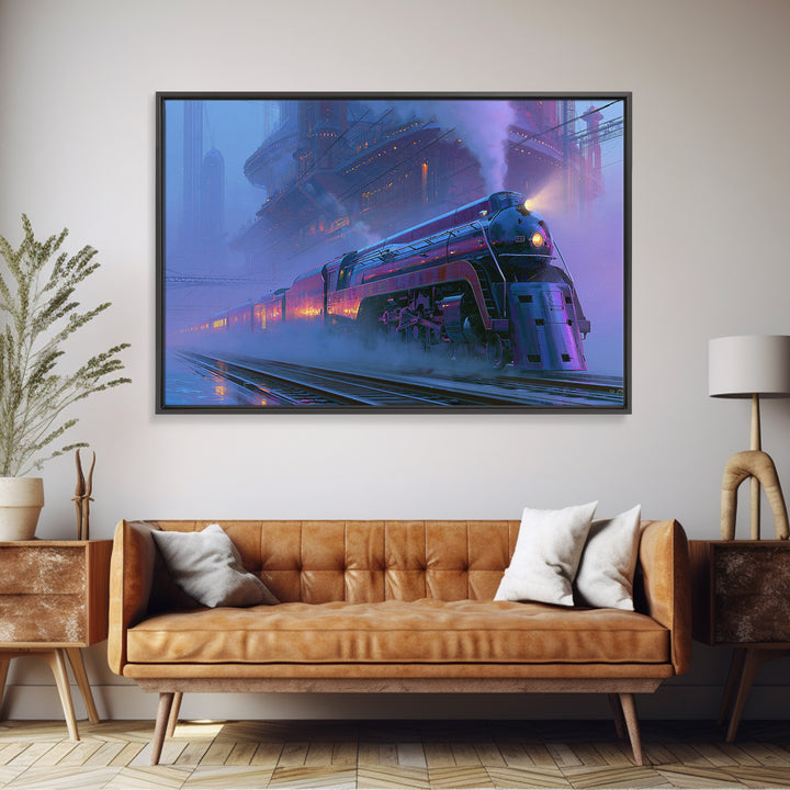 Steam Locomotive Racing Through Fog Canvas Print, Steampunk Art, Digital Download Art, Living Room Decor, Watercolor Art, STE-3x2-34
