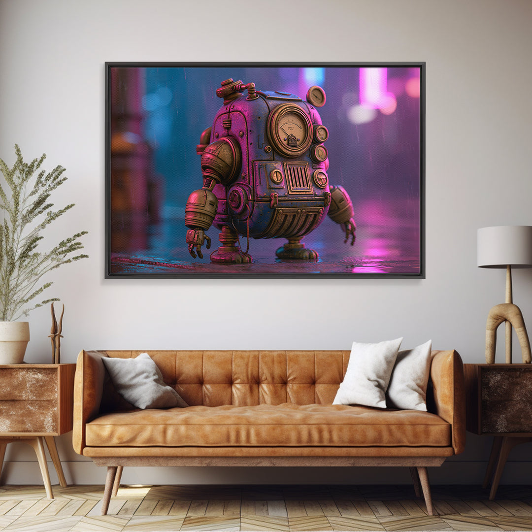Retro Robot Made from Brass Gauges Framed Canvas Print, Steampunk Art, Living Room Decor, Oil Painting, Mechanic, STE-3x2-47
