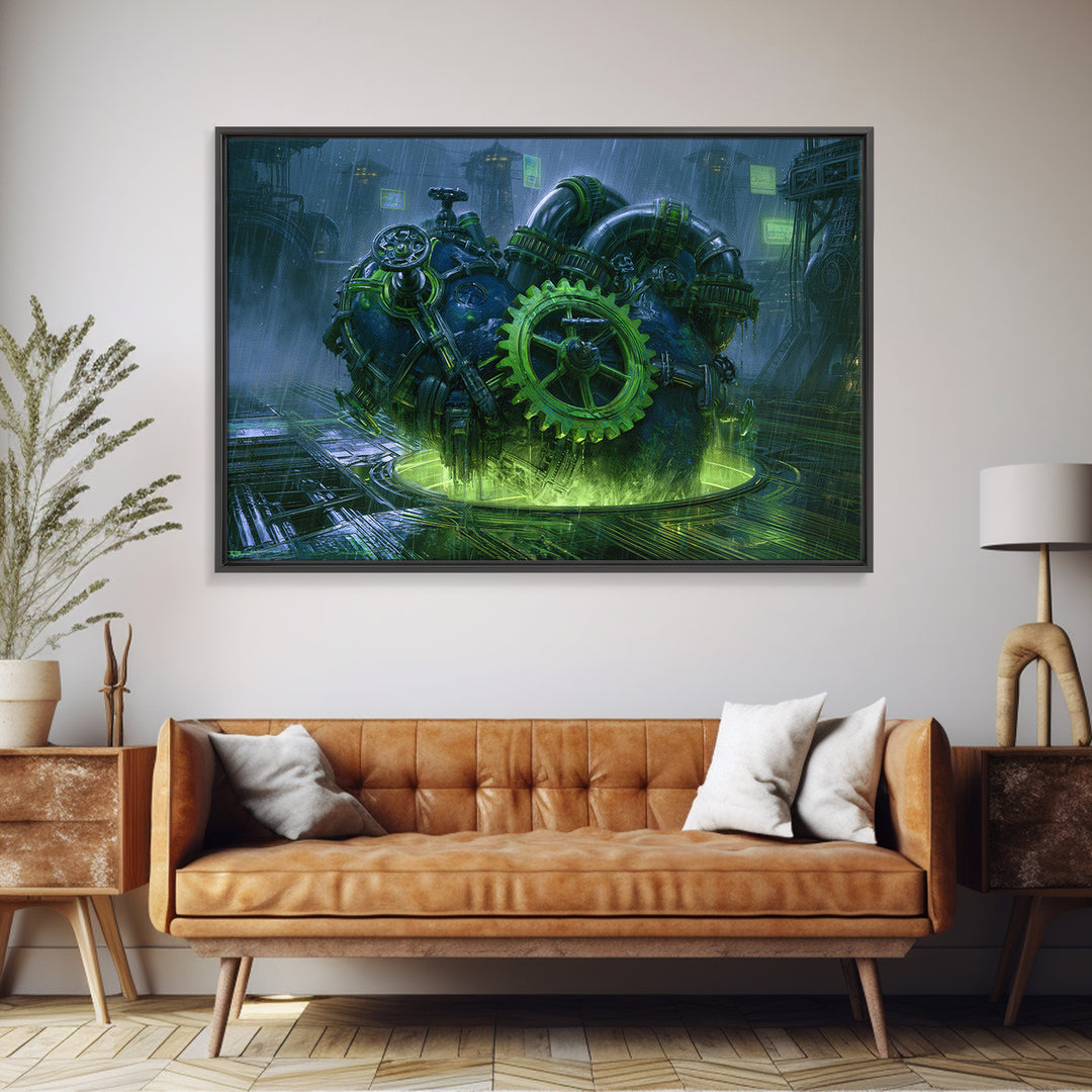 Gear Heart with Pipes and Valves Canvas Print, Steampunk Art, Gallery Decor, Living Room Decor, Fine Art, Mechanic, Wall Art, STE-3x2-48