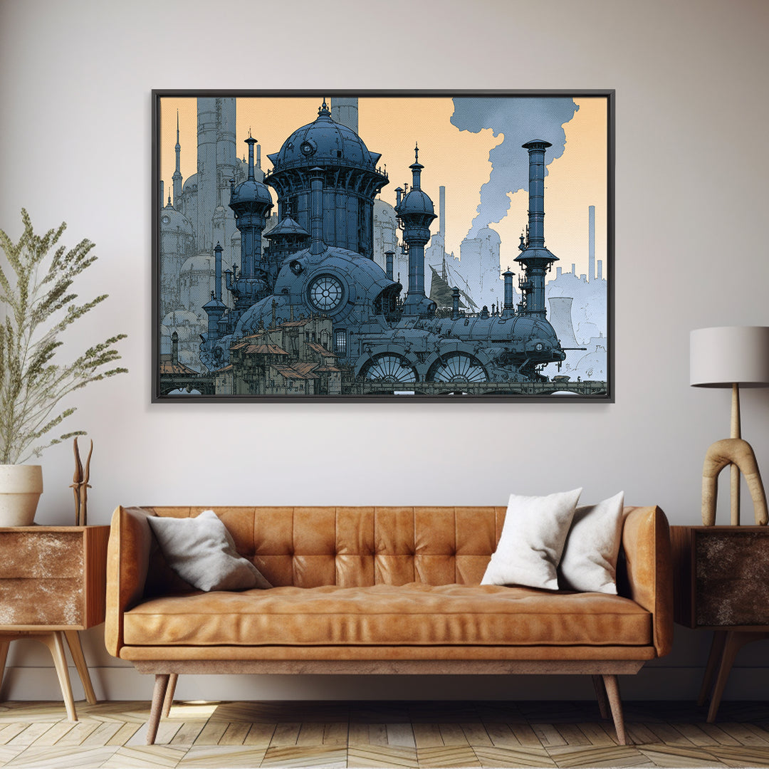 Steam Powered City Skyline Canvas Print, Steampunk Art, Neutral Decor, Living Room Decor, Fine Art, Mechanic, Home Decor, STE-3x2-49