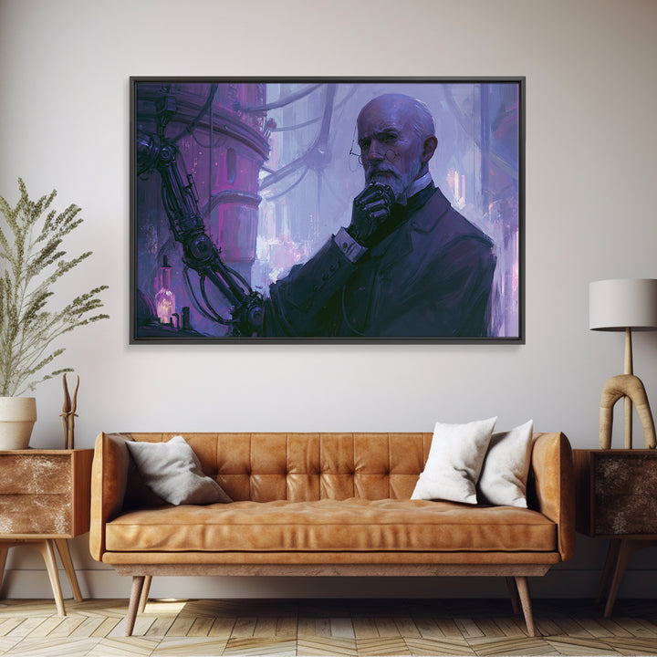 Victorian Inventor Portrait Framed Canvas Print, Steampunk Art, Printable Wall Art, Living Room Decor, Fine Art, Mechanic, STE-3x2-59