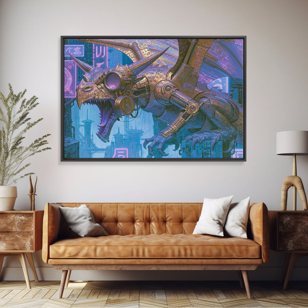 Copper Dragon with Riveted Wings Canvas Print, Steampunk Art, Wall Art Print, Living Room Decor, Mechanic, Gallery Decor, STE-3x2-62