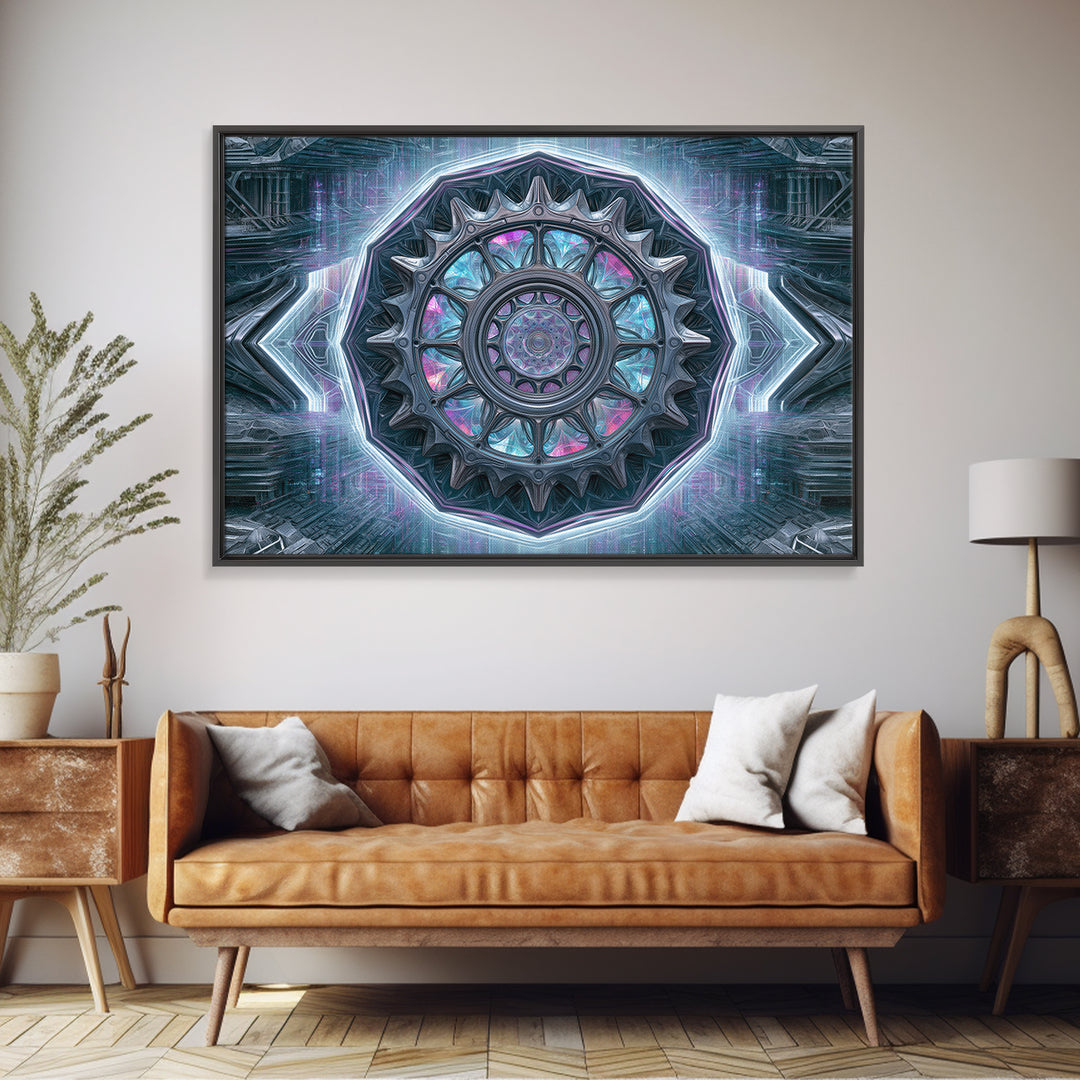 Cogwheel Mandala in Bronze and Teal Canvas Print, Steampunk Art, Minimalist Decor, Living Room Decor, Fine Art, Mechanic, STE-3x2-68