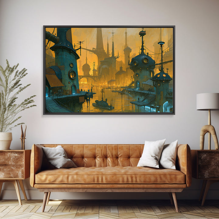 Steam Powered City Skyline Canvas Print, Steampunk Art, Neutral Decor, Living Room Decor, Fine Art, Mechanic, Home Decor, STE-3x2-73