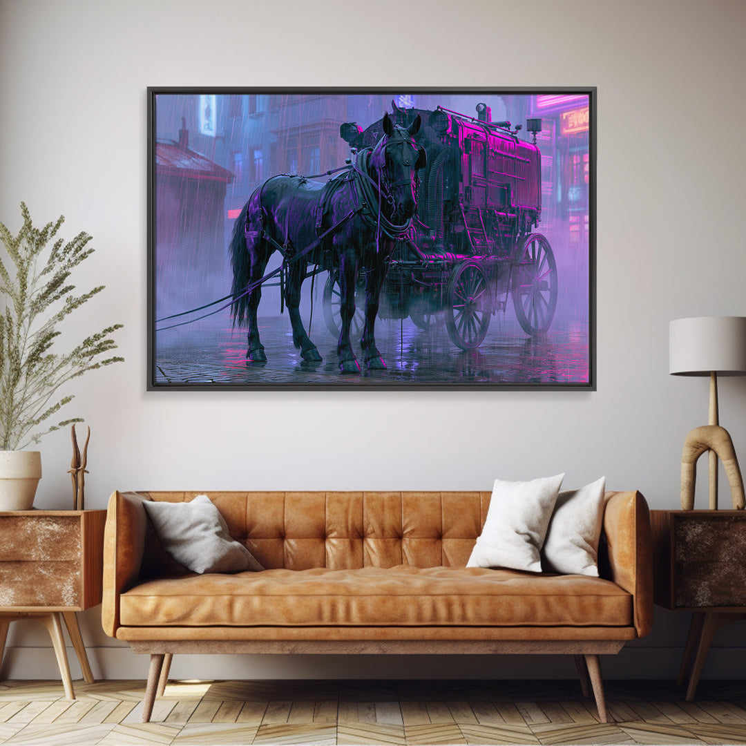 Steam Powered Horse Framed Canvas Print, Steampunk Art, Printable Art, Living Room Decor, Oil Painting, Mechanic, STE-3x2-91