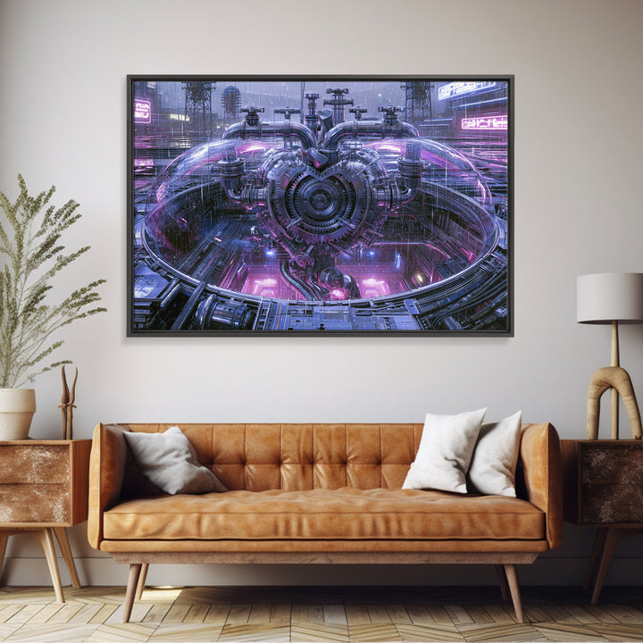 Gear Heart with Pipes and Valves Framed Canvas Print, Steampunk Art, Art Print, Living Room Decor, Fine Art, Mechanic, STE-3x2-96