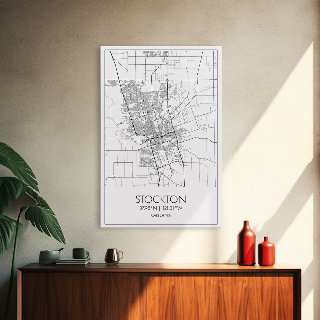 Stockton Street Map, California Map, City Map Print, Modern Wall Art, Wall Art, Canvas Print, Boyfriend Gift, Travel Wall Décor, Art Print