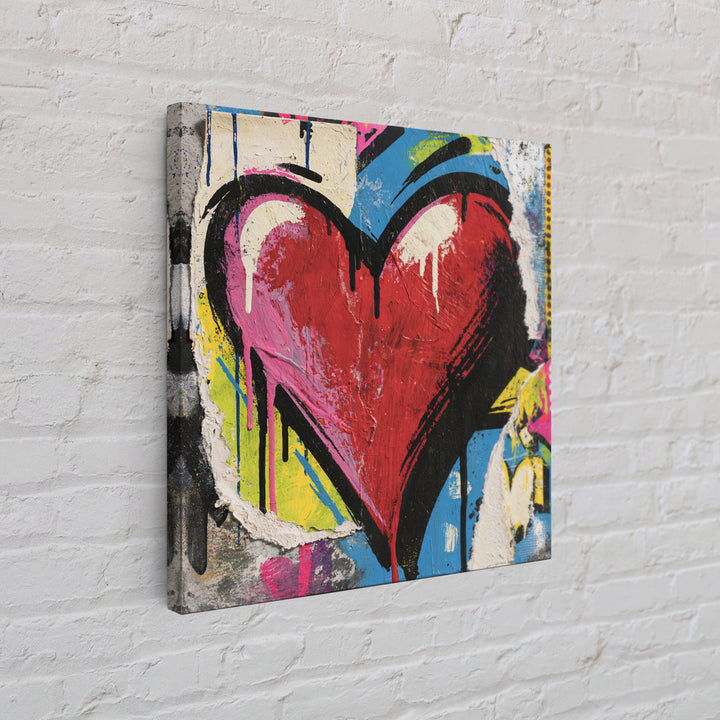 Neon Heart with Rough Drips Framed Canvas Print, Street Art, Abstract Art, Living Room Decor, Fine Art, Urban, Anime Art, STR-1x1-11