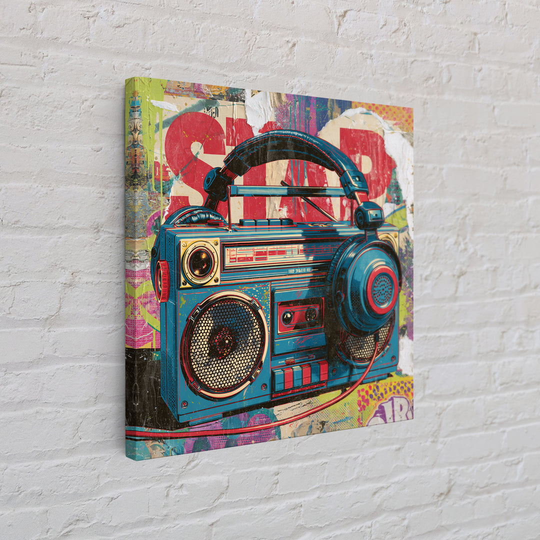 Boombox and Headphones Framed Canvas Print, Street Art, Textured Painting, Living Room Decor, Abstract Art, Urban, STR-1x1-33