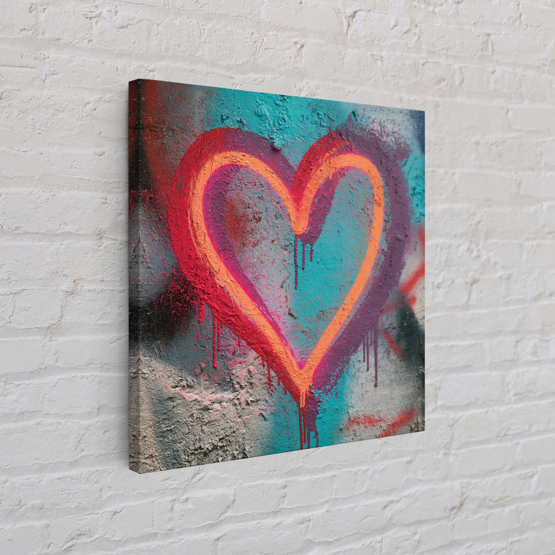 Neon Heart with Rough Drips Canvas Print, Street Art, Modern Art, Living Room Decor, Urban, Neutral Decor, Modern Decor, STR-1x1-35