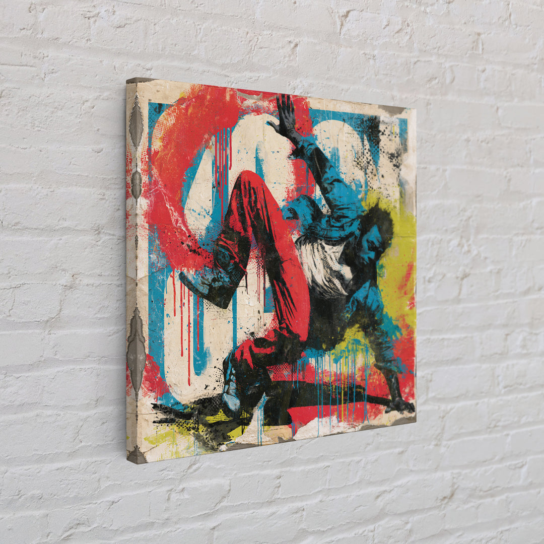 Breakdancer Frozen in Energetic Motion Framed Canvas Print, Street Art, Anime Art, Living Room Decor, Abstract Art, Urban, STR-1x1-42