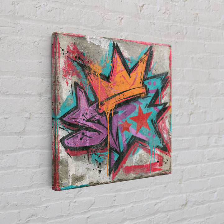 Drippy Crown and Stars Composition Framed Canvas Print, Street Art, Artwork, Living Room Decor, Fine Art, Urban, Pop Art, STR-1x1-44