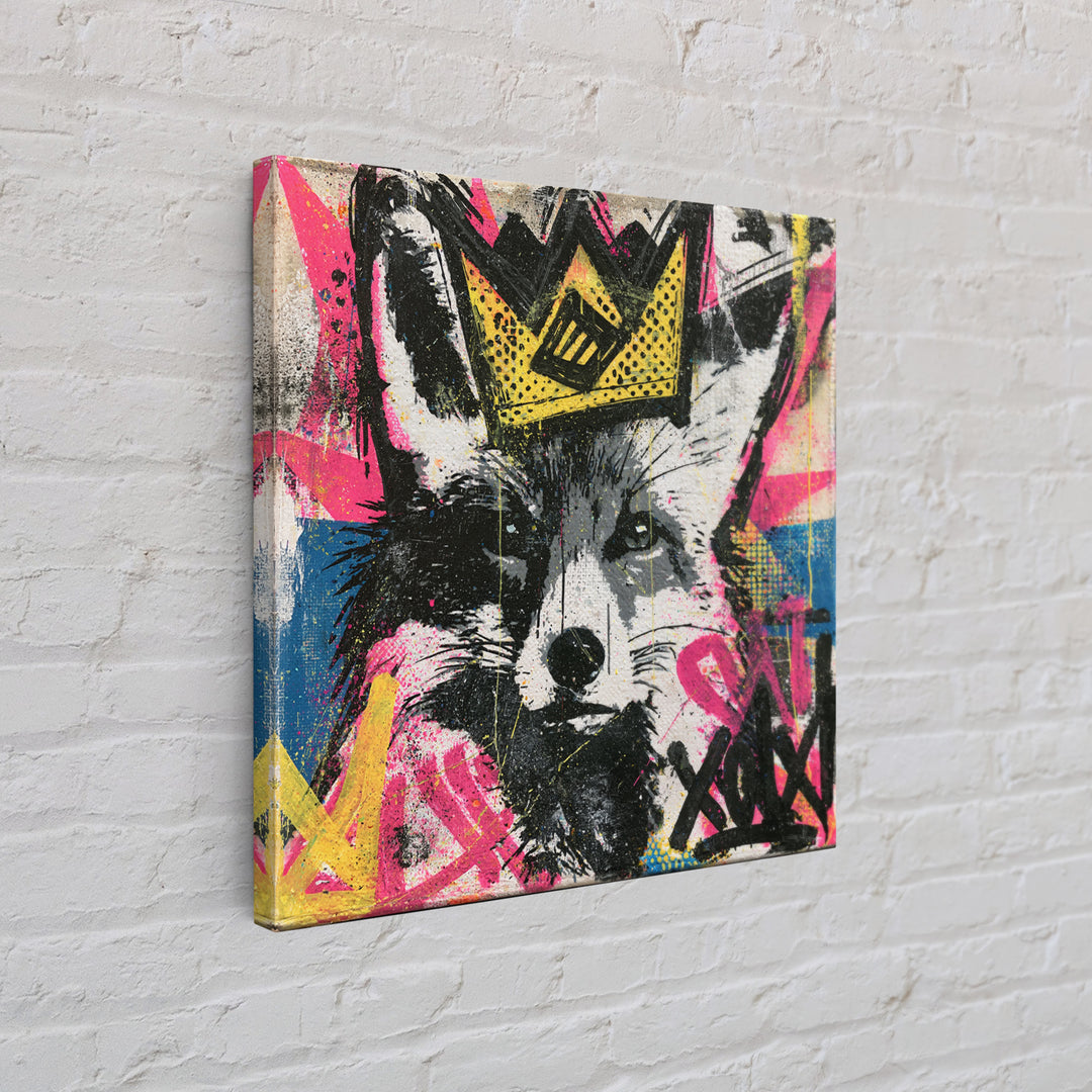 Urban Fox Wearing a Crown of Spray Canvas Print, Street Art, Contemporary Art, Living Room Decor, Fine Art, Urban, STR-1x1-50