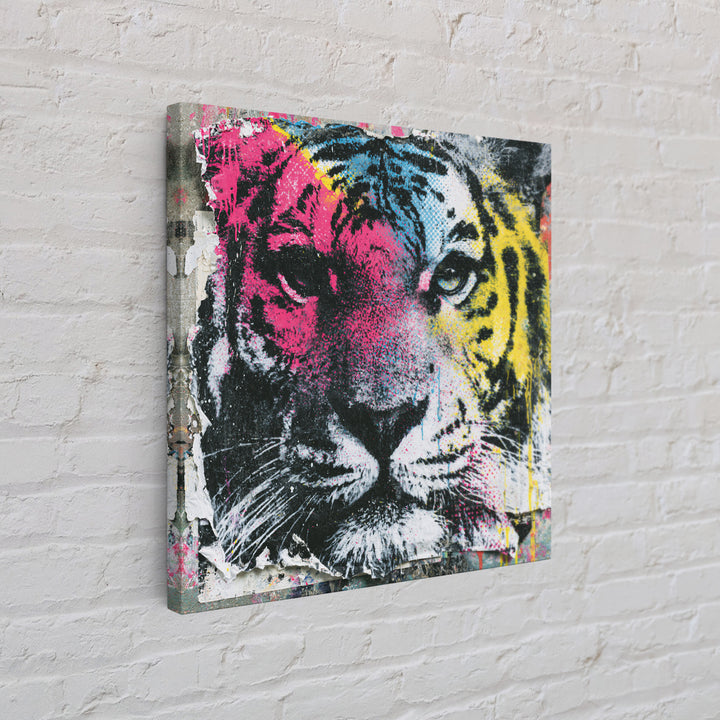 Spray Painted Tiger Face Framed Canvas Print, Street Art, Artwork, Living Room Decor, Fine Art, Urban, Pop Art, Banksy Wall Art, STR-1x1-56