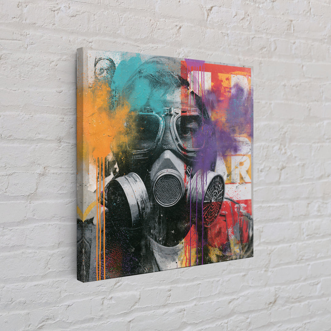 Masked Figure Surrounded by Aerosol Clouds Canvas Print, Street Art, Colorful Wall Art, Living Room Decor, Fine Art, Urban, STR-1x1-60