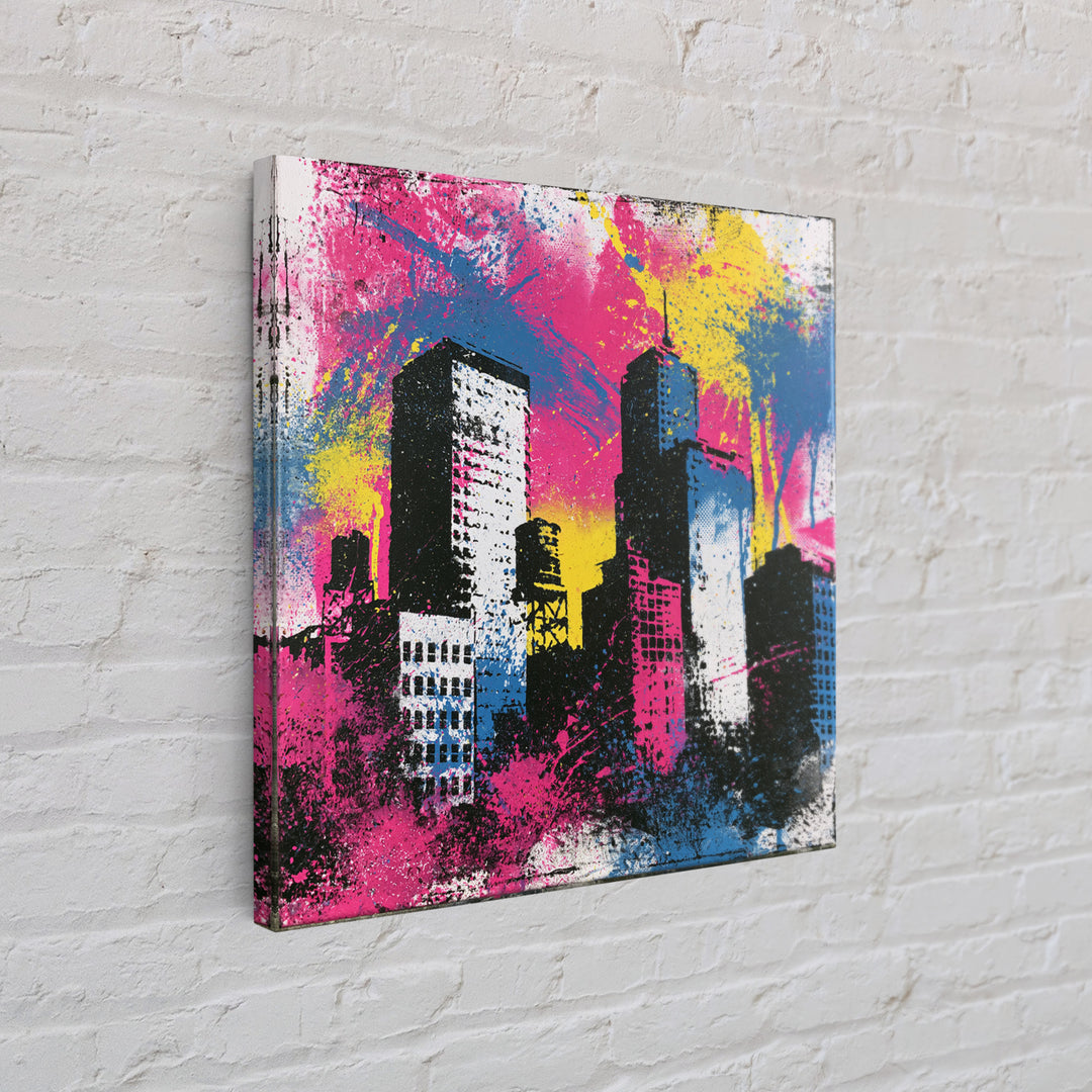 Urban Skyline Made from Stencil Layers Framed Canvas Print, Street Art, Gallery Decor, Living Room Decor, Fine Art, Urban, STR-1x1-62