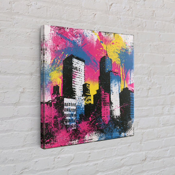 Urban Skyline Made from Stencil Layers Framed Canvas Print, Street Art, Gallery Decor, Living Room Decor, Fine Art, Urban, STR-1x1-62