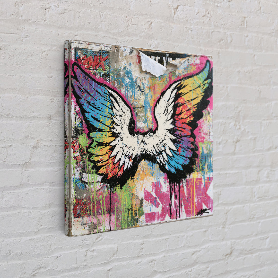 Graffiti Angel Wings Canvas Print, Street Art, Poster, Living Room Decor, Fine Art, Urban, Poster Prints, Watercolor Painting, STR-1x1-77
