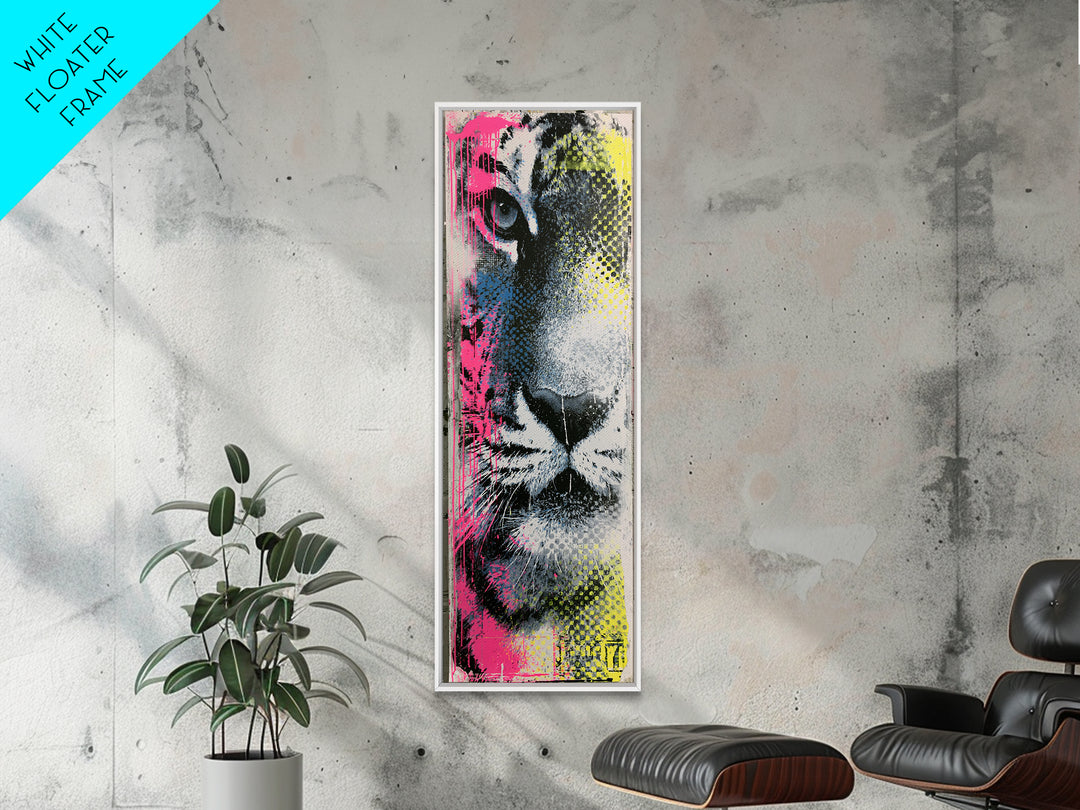 Spray Painted Tiger Face Canvas Print, Street Art, Canvas, Living Room Decor, Fine Art, Urban, Colorful Wall Art, Bar Art, STR-1x3-44