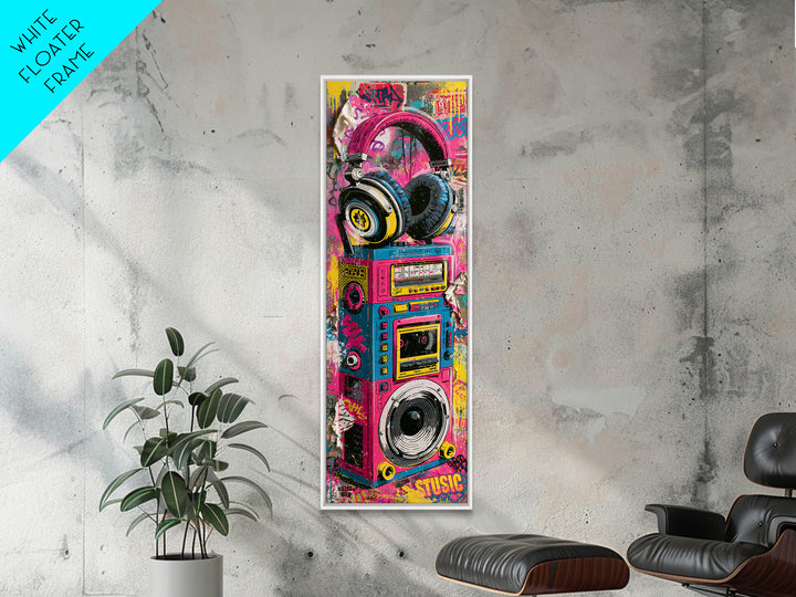 Boombox and Headphones Framed Canvas Print, Street Art, Wall Art, Living Room Decor, Oil Painting, Urban, Canvas Wall Art, STR-1x3-69
