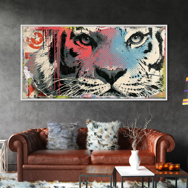 Spray Painted Tiger Face Canvas Print, Street Art, Painting, Living Room Decor, Oil Painting, Urban, Abstract Painting, STR-2x1-52