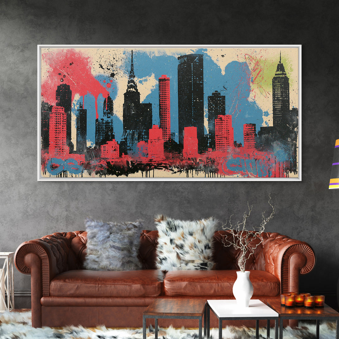 Urban Skyline Made from Stencil Layers Canvas Print, Street Art, Living Room Decor, Abstract Art, Urban, Abstract Painting, STR-2x1-58